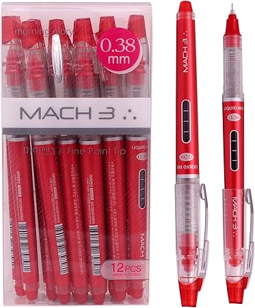 Amazon Morning Glory Mach 3 ローラー式ボールペン 0 38mmの書きやすいペン先 12本のペンセット 赤 ジェルインクボールペン 文房具 オフィス用品