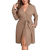 Ekouaer Women's Plus Size Robe Waffle Knit Bathrobe Short Lightweight Kimono Robes with Pockets Ladies Loungewear 1x-5x