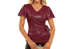 GRACE KARIN Womens Sequin Tops 2025 Ruffle Sleeve Sparkly Shirt, Glitter Party Blouses Dressy Concert Disco Outfits