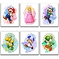 Gwency Design Super Mario Game Watercolor Posters - Set of 6 (8" x 10") - Super Mario Wall Art Game Room Decor For Kids - Nursery, Bathroom, Playroom Decor (UNFRAMED)