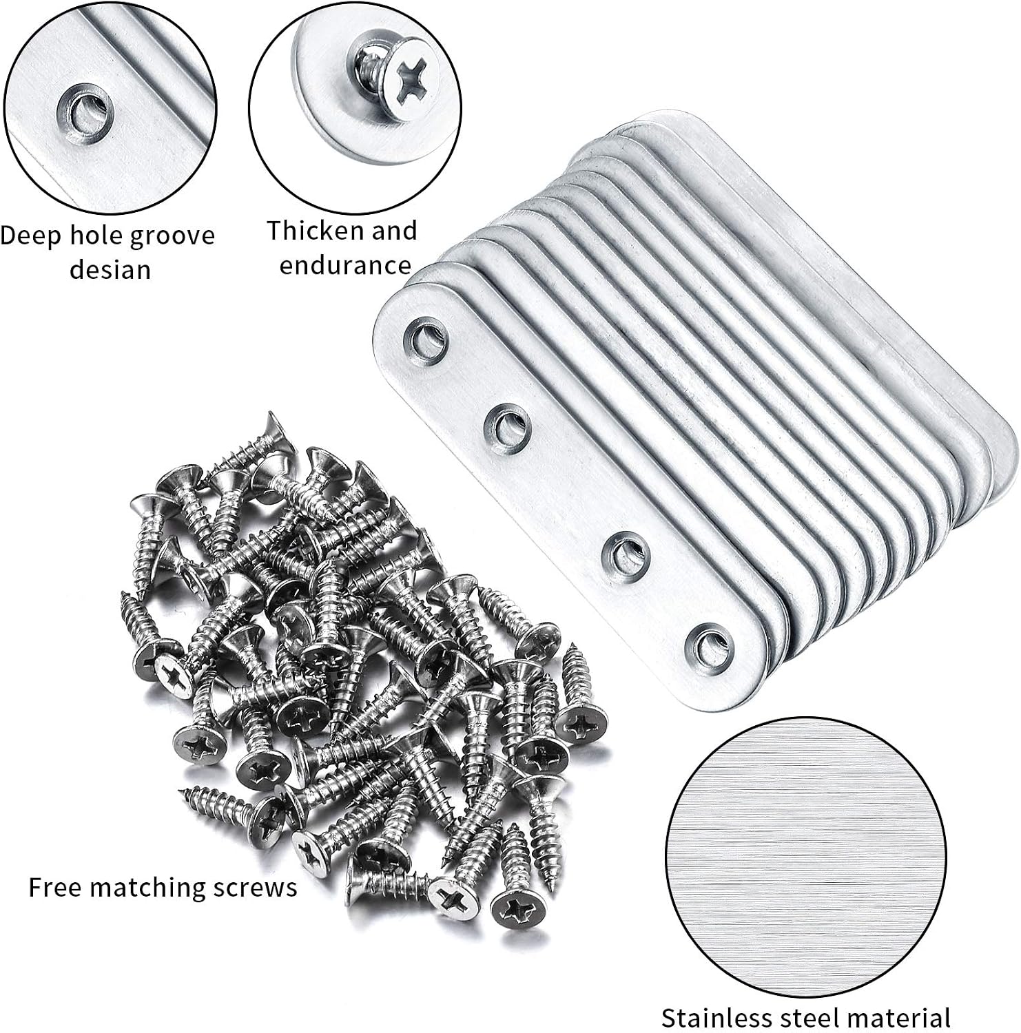 10PCS Flat Straight Fixing Plates, Shelf Brackets & Supports Stainless Steel, Brace Brackets Fixing Mending Plates - Image 4