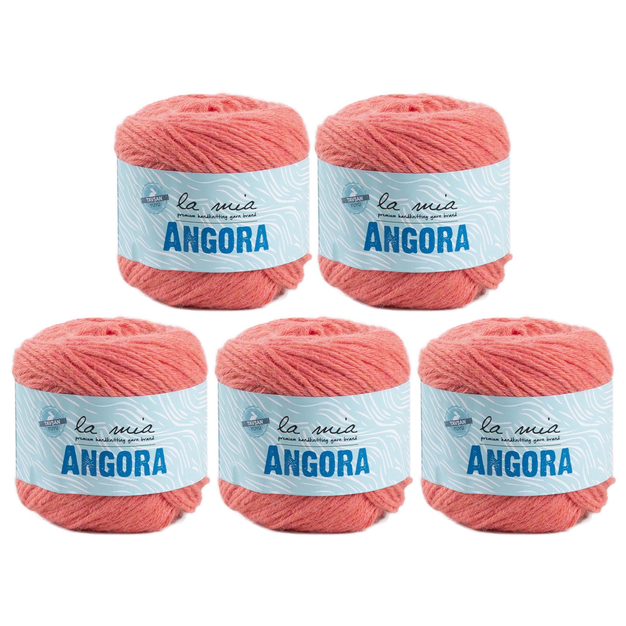 5 Ball La Mia Angora Wool Total 8.8 Oz. Each 1.76 Oz (50g) / 136 Yrds (125m), 15% Angora, Light-Dk Premium Yarns, Orange - L126