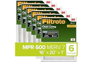 Filtrete 16x20x1, AC Furnace Air Filter, MPR 600, Clean Living Dust Reduction, 6-Pack