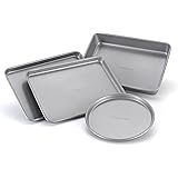 Farberware Bakeware Steel Nonstick Toaster Oven Pan Set, 4-Piece Baking Set, Gray