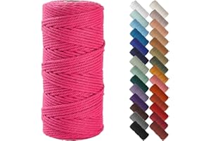 NOANTA Hot Pink Macrame Cord 3mm x 109yards, Colored Macrame Rope, Cotton Rope Macrame Yarn, Colorful Cotton Craft Cord for Wall Hanging, Plant Hangers, Crafts, Knitting