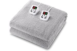 CURECURE Heated Mattress Pad Electric Underblanket Mattress with 10 Heat Settings & 9 Timer Auto Off Settings & Dual Control Soft Cotton Fabric Machine Washable Gray 77"x80"