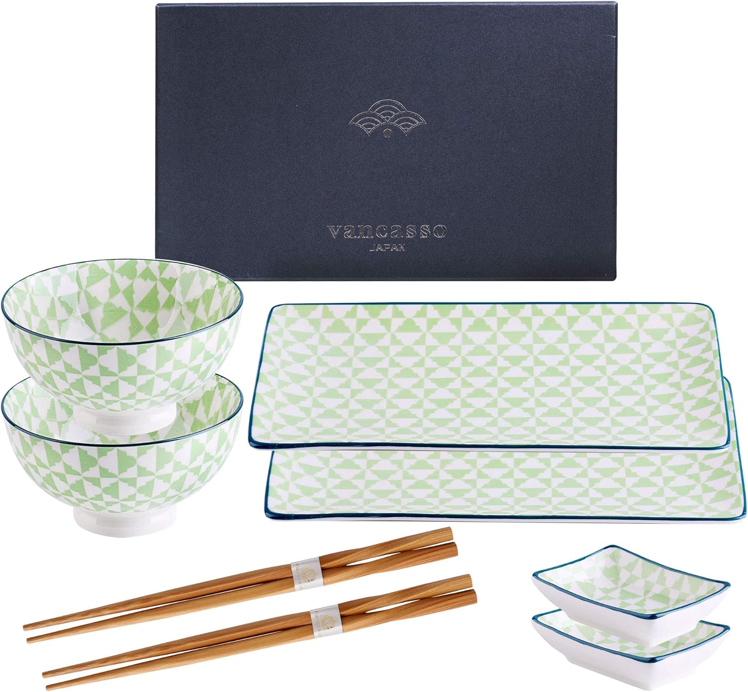 Vancasso Midori Sushi Set Porcelain Japanese Style Sushi Plate, Set of