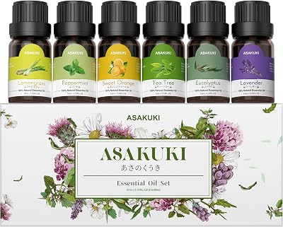 ASAKUKI Essential Oils Aromatherapy Gift Set - 6 x 10ml Natural Blends
