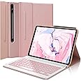 for Samsung Galaxy Tab S8+/S7 FE/S7 Plus Keyboard Case 12.4 inch -Detachable Bluetooth Backlit Keyboard, Slim Multi-Angle Cover with S Pen Holder for Tab S8+ 2022/S7 FE 2021/S7 Plus 2020, Sakura Pink