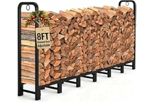 AMAGABELI GARDEN & HOME Amagabeli 8ft Firewood Log Rack Outdoor Heavy Duty Logs Holder for Fireplace Indoor Outdoor Adjustable Wood Racks for Fire Wood Holder Metal Pile Stand Storage Stacker Organizer Black