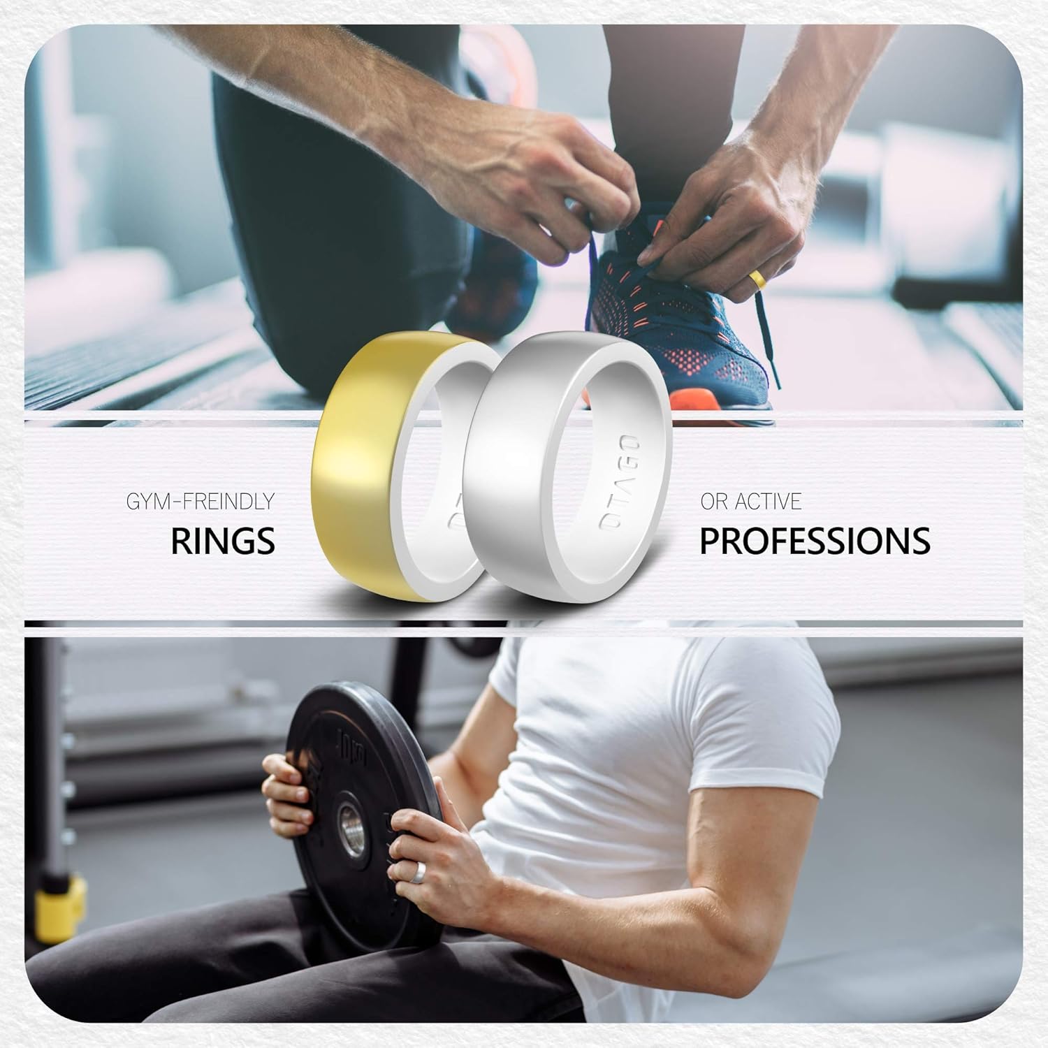 OTAGO Silicone Wedding Rings for Men, 8 Packs Multicolor Collection 8 mm Wide and 2mm Thick, Lightness and Soft for Active, Sports, Adorable, Stylish, Wedding Bands Ring.（Size5-12） : Clothing