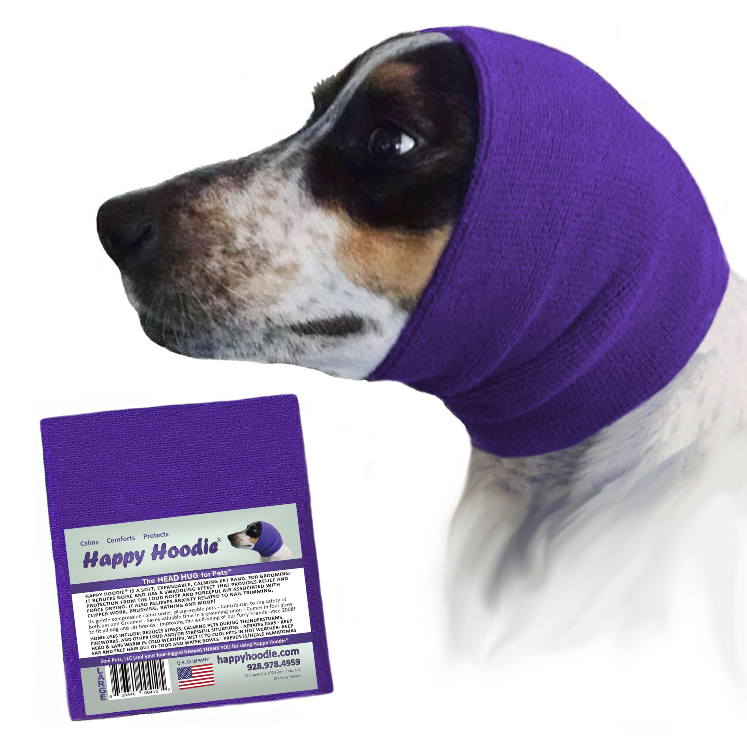 Happy Hoodie Purple Dog Grooming Hood, Reduces Stress and Anxiety- Two Sizes! (Large)