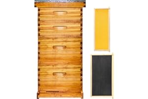 Hiveaura 10 Frame Langstroth Bee Hive Beeswax Coated Includes Beehive Frames and Foundations (2 Deep Boxes & 2 Medium Boxes)