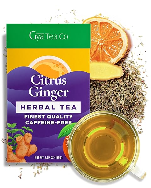 GYA TEA CO CITRUS GINGER HERBAL TEA LOOSE LEAF TEA – 5.29 OZ 70 CUPS DECAF TEA CITRUS GINGER TEA LOOSE LEAF – 100% PURE NATURAL LOOSE TEA LEAVES – 0 CALORIES SUGAR-FREE FRUIT TEA LEAVES LOOSE LEAF