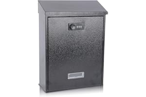 xydled Mail Boxes with Combination Lock,Locking Mailbox Wall Mounted,Large Capacity,Steel Cover Metal Postbox for House, 12.4×8.5×3 Inch, Black