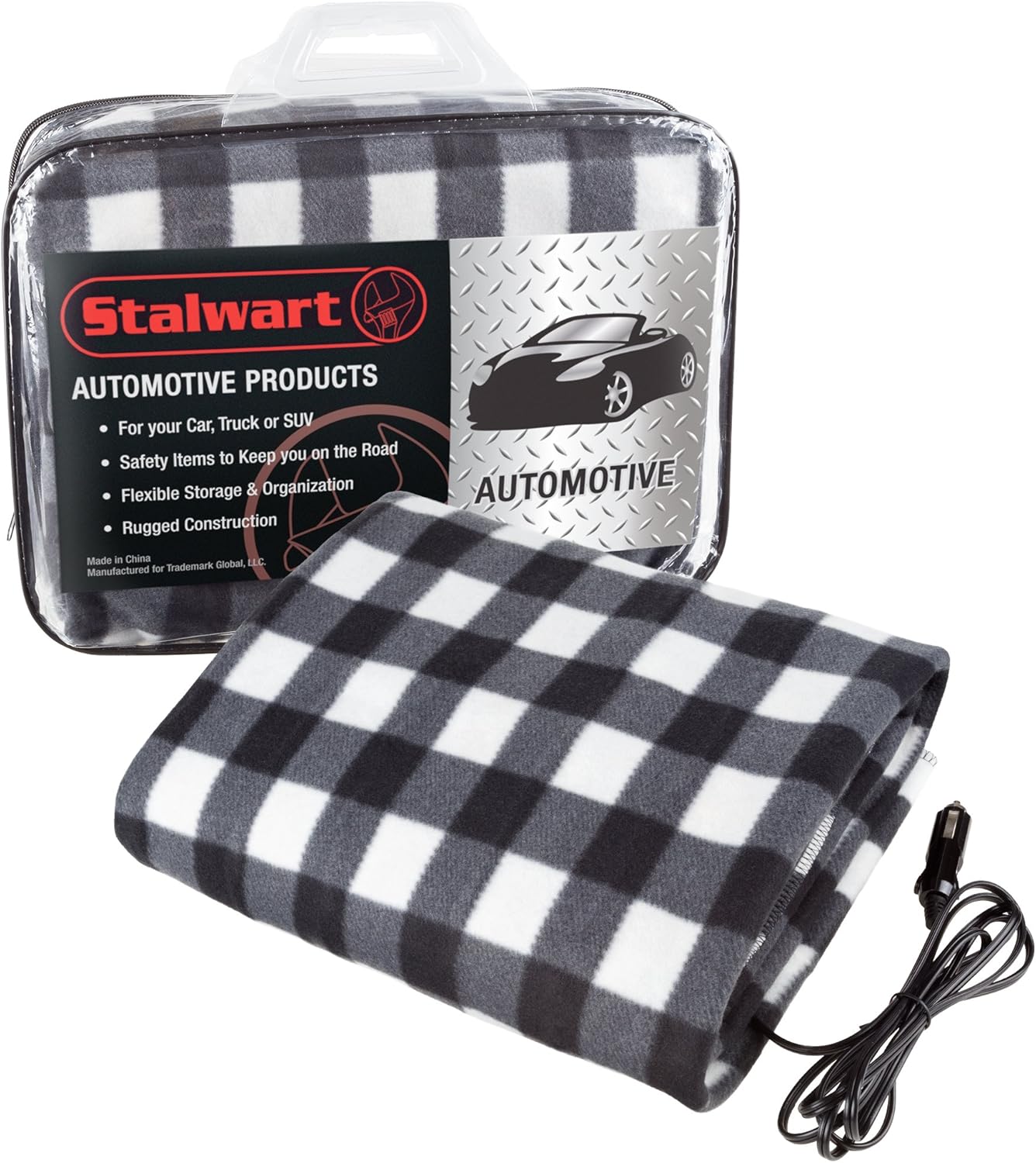Stalwart - Electric Car Blanket- Heated 12 Volt Fleece Travel Throw for Car and RV-Great for Cold Weather, Tailgating, and Emergency Kits by Stalwart-BLACK/WHITE: Automotive