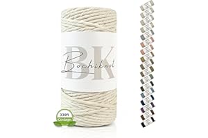 BOCHIKNOT Macrame Cord 4mm x 109yds - Single Strand Twist - Macrame Supplies Cotton Rope - Macrame Cotton Cord for Crafts - M