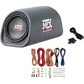 MTX RT8PT 8" Amplified Vented Tube Box Subwoofer &amp; Wiring Kit | Car Audio System Bundle with 240W Loaded Car Subwoofer and Soundstorm AKS8 8 Gauge Amplifier Wiring Kit