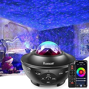 Remon Star Projector Galaxy Projector Smart Night Light Upgrade Version with Ocean Wave Projector Remote Control & Bluetooth Music Speaker, Works with Alexa Google Home, Music Starry Light.