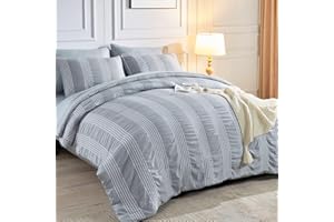Qucover King Bed in a Bag 7 Pieces Grey Seersucker Comforter Set(104"x90"),Striped Soft Microfiber Farmhouse Bedding Sets with Comforter and Sheets for Men,Women,Boys and Girls
