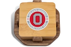The Memory Company Officially Licensed NCAA Wood Inlay Coaster Set - 4-Pack Handcrafted Drink Coasters with Holder, Premium Sports Fan Home Bar Accessories, Official Team Logo Collection