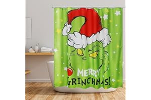 GlobalTronics Shower Curtains Christmas Decorations, Green Holiday Bathroom Shower Curtain Set with Hooks 72" * 72"(Curtain 2)