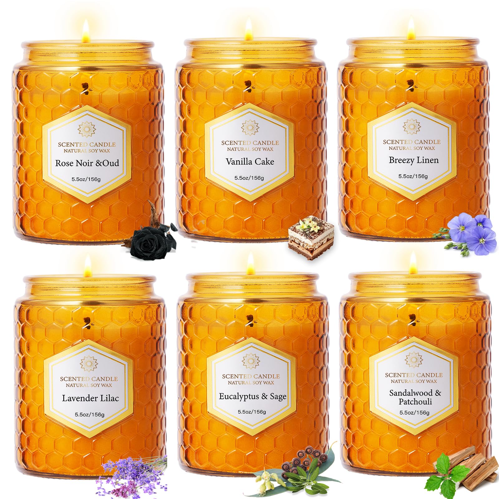 6 Pack Natural Soy Wax Jar Candles for Home, Scented Aromatherapy Gift Set for Women, 33 oz 240 Hour Long Lasting Candles Gifts for Mothers Day Birthday Women Valentine's Day Image