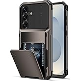 COOYA Wallet Case for Samsung Galaxy S25 6.2'' Gunmetal, 3-5 Credit Cards Holder, Slot Flip Cover Back Pocket, Dual Layer Protective Hard Shell+Soft TPU Rubber Inner, Bumper Armor, Non-Slip, Men Women