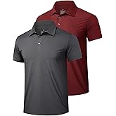 TELALEO 2 Pack Mens Polo Shirts UPF 50+ Quick Dry Performance Golf Summer Shirts Collared Moisture Wicking