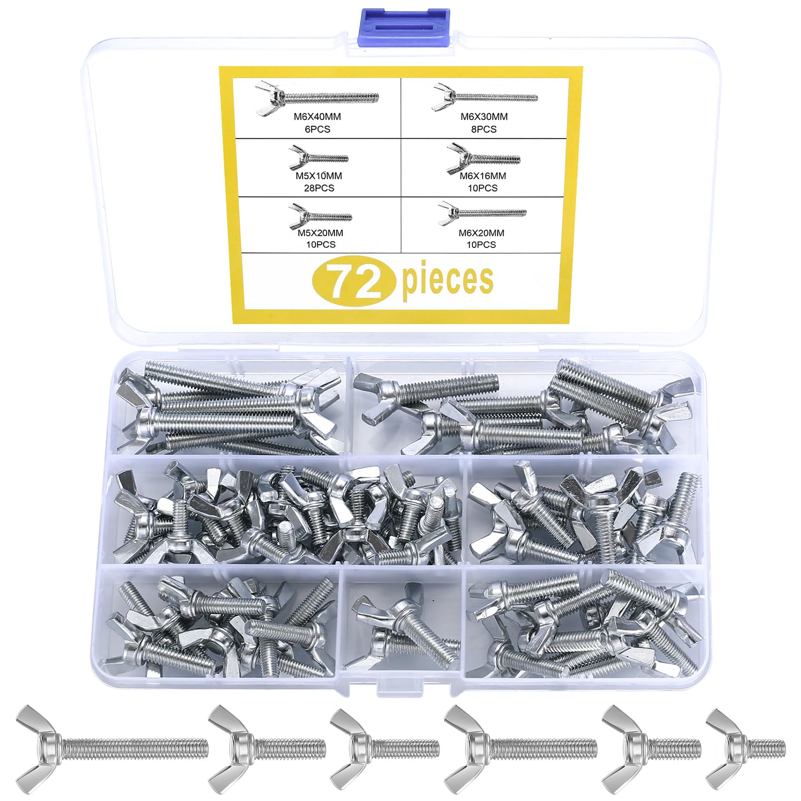 M5 M6 Carbon Steel Wing Bolts, Butterfly Bolts, Wing Screws & Thumb Screws 72 Pcs
