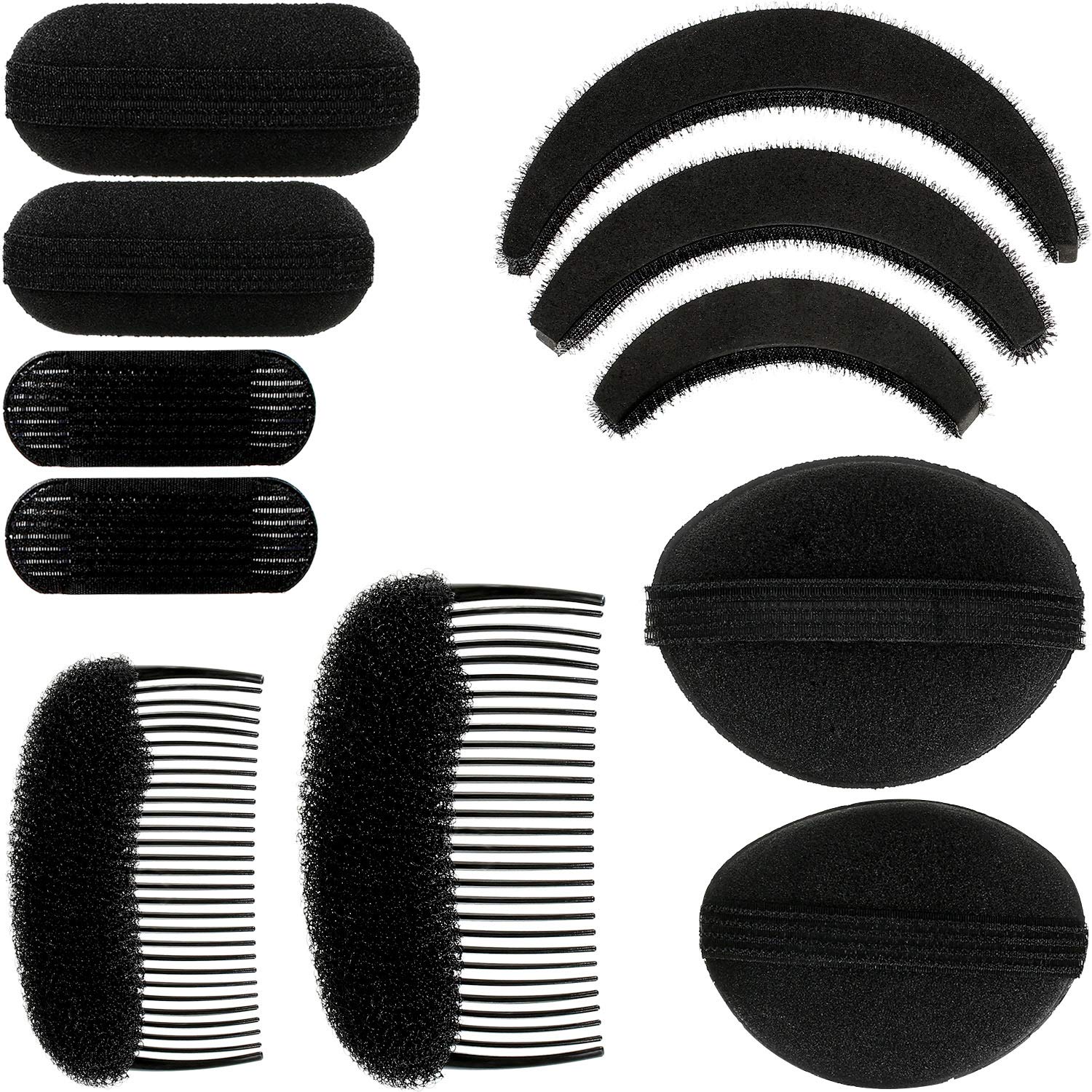 11 Pieces Women Sponge Volume Bump Inserts Hair Bases Hair Styling Tools Hair Bump Up Combs Clips Black Sponge Hair Accessories for Women DIY Hairstyles (Black): Beauty