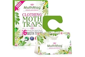 MothMag Moth Traps for Clothes, Closets, Fabrics, and Carpets, Clothing Moth Traps, Clothes Moth Traps, Closet Moth Traps, Moth Pheromone Traps, Extra-Strength Adhesive Glue Clothes Moth Trap, 6 Pack