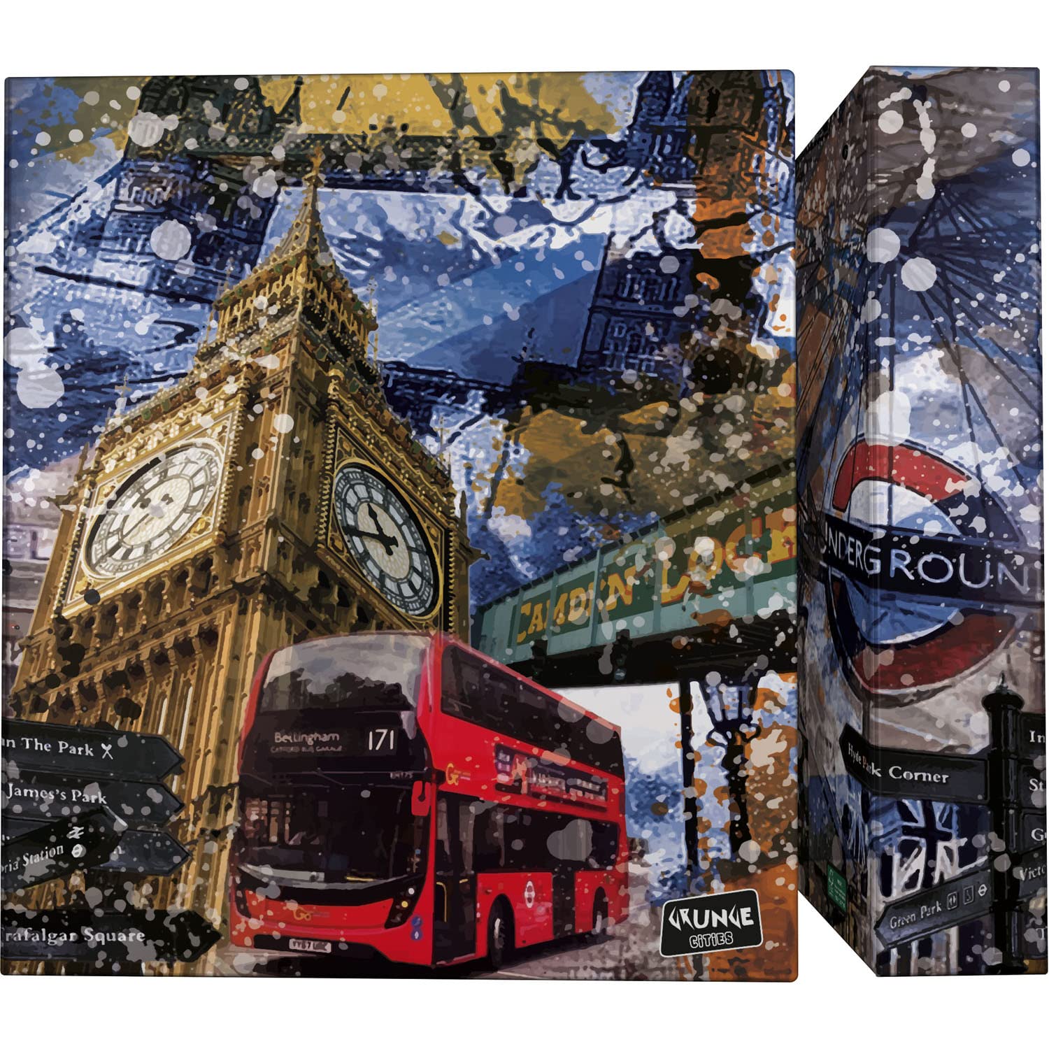 Grafoplás 88172645. A4 Ring Binder, 4 Mixed Rings 40 mm, Soft Anti-Fingerprint Plasticized Grunge Cities Collection, London, FSC Certified, Multicoloured