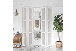BARNER HOME Bi-Fold Doors, for 60"x 80" (Double 30" x 80" Doors) Opening, 3-lite Tempered Frosted Glass Panel, MDF, White Closet Door