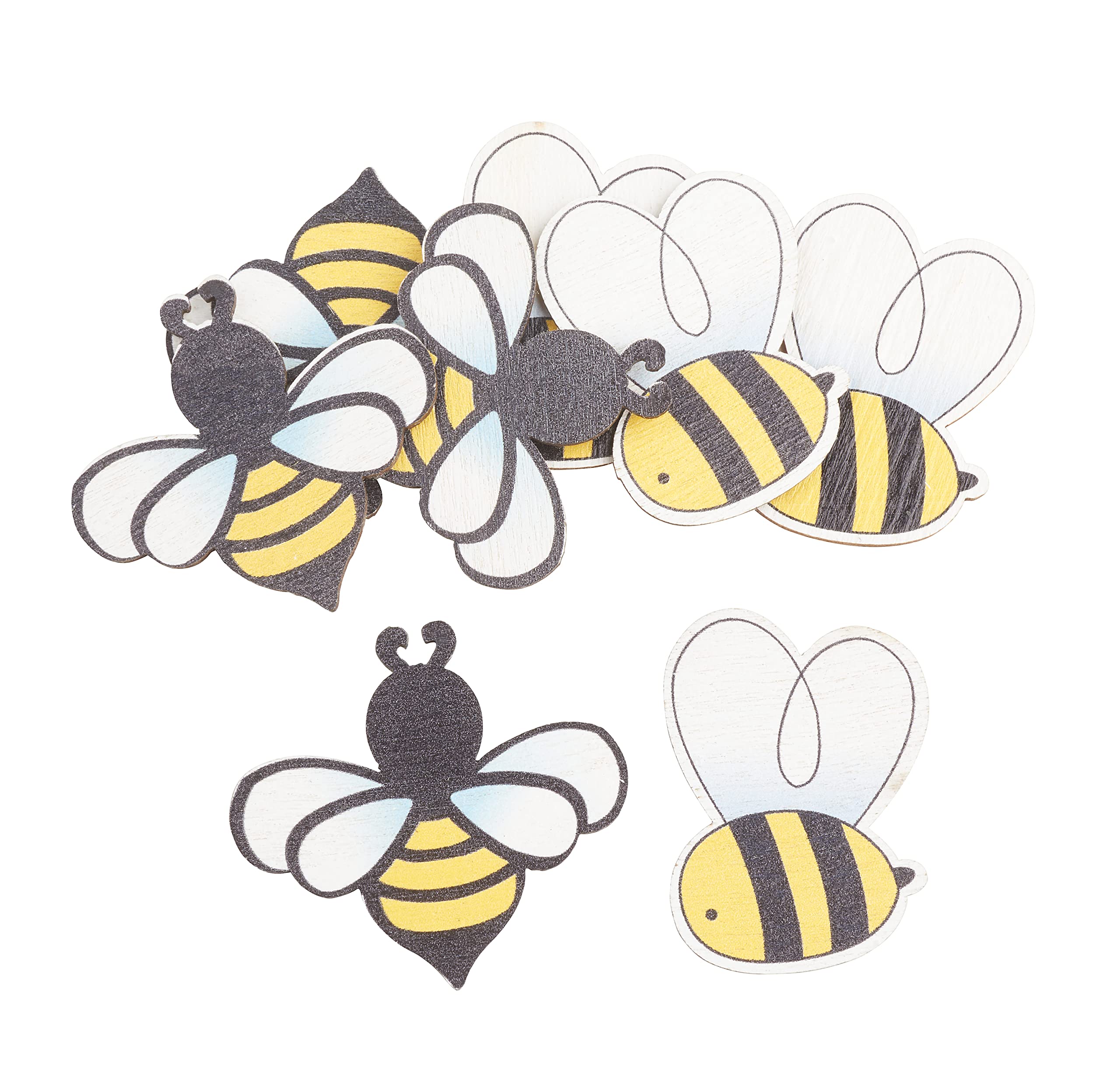 GLOREX Wooden Decoration Bees and Beehive 8 Pieces Assorted 3.5 x 3.5 x 0.0 cm, Multicolored, 3,7x4,2cm