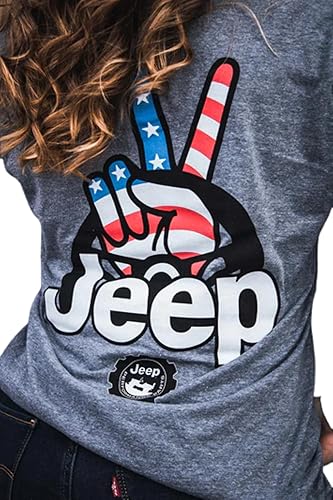 Jeep Ladies Wave USA V-Neck T-Shirt (Heather Grey, XL) in Oman