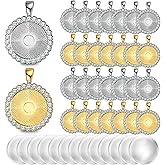 Hicarer 48 Rhinestone Bezel Pendant Trays 24 Pcs Gold Silver 25 mm Round Bezel Trays Blank Pendant Bases with 24 Transparent Glass Cabochons for Photo Making Crafts Wedding Jewelry Gifts