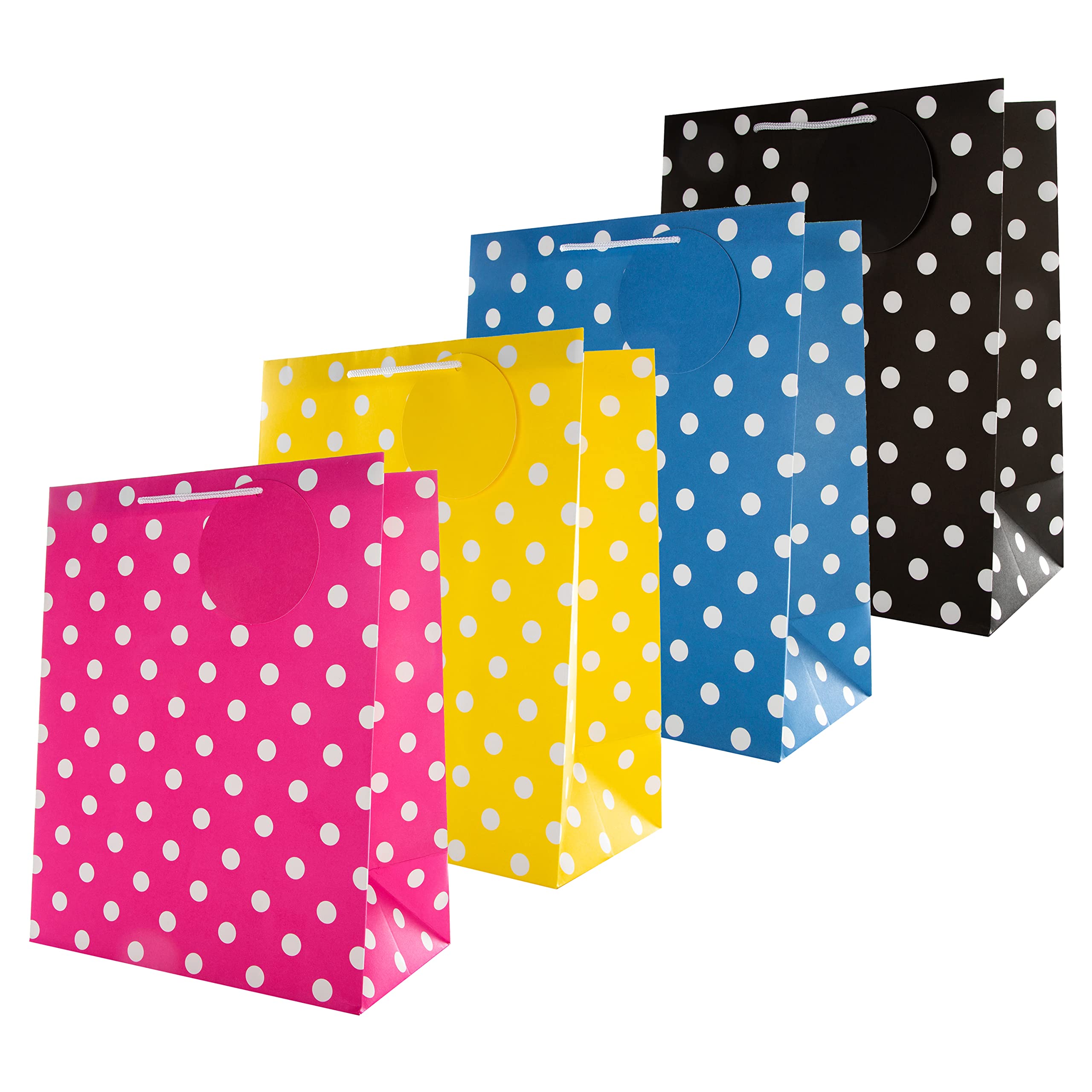 Hallmark Multi Occasion Gift Bags Bundle - 4 Large Size Bags in 1 Contemporary Design (1 Yellow, 1 Pink, 1 Blue and 1 Black)