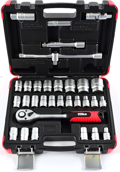 Hilka 01123202 32 Piece 1/2-inch Drive Socket Set Chrome Vanadium Steel Ratchet