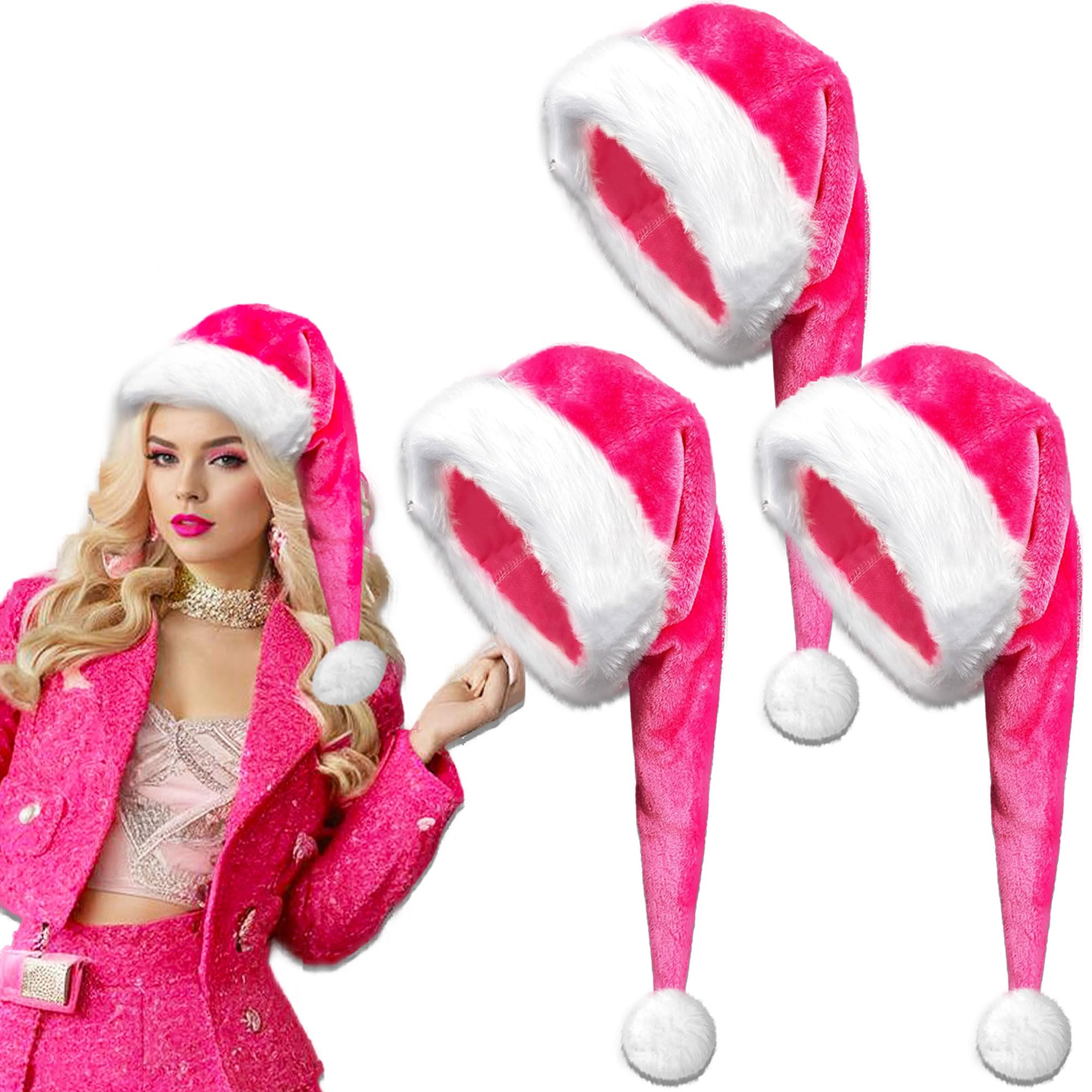 JeVenis Pink Santa Hat Cute Long Santa Hat for Women Cute Christmas Hats for Christmas Party Supplies Christmas Party Costume Cosplay