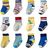 AMENLAN Toddler Non Slip Grips Socks Kids Anti Skid Baby Boys Girls Cotton Crew Socks 12 Pairs
