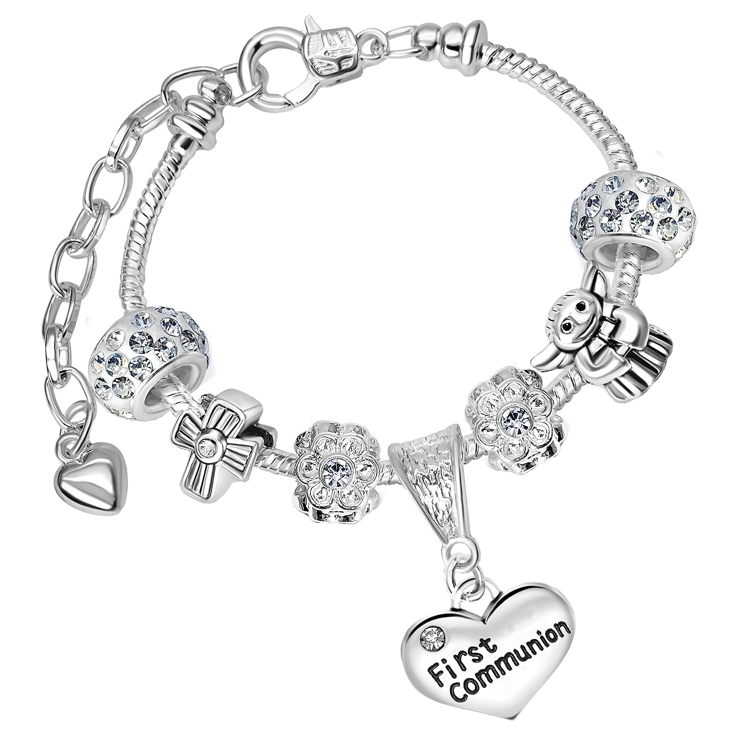 Sparkly Clear Rhinestone First Holy Communion Charm Bracelet with Gift Box (NHC-12)