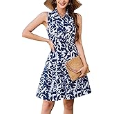 Kormei Women's Casual Summer Sleeveless V Neck Button Short Dress Boho Floral A line Shirts Sundress