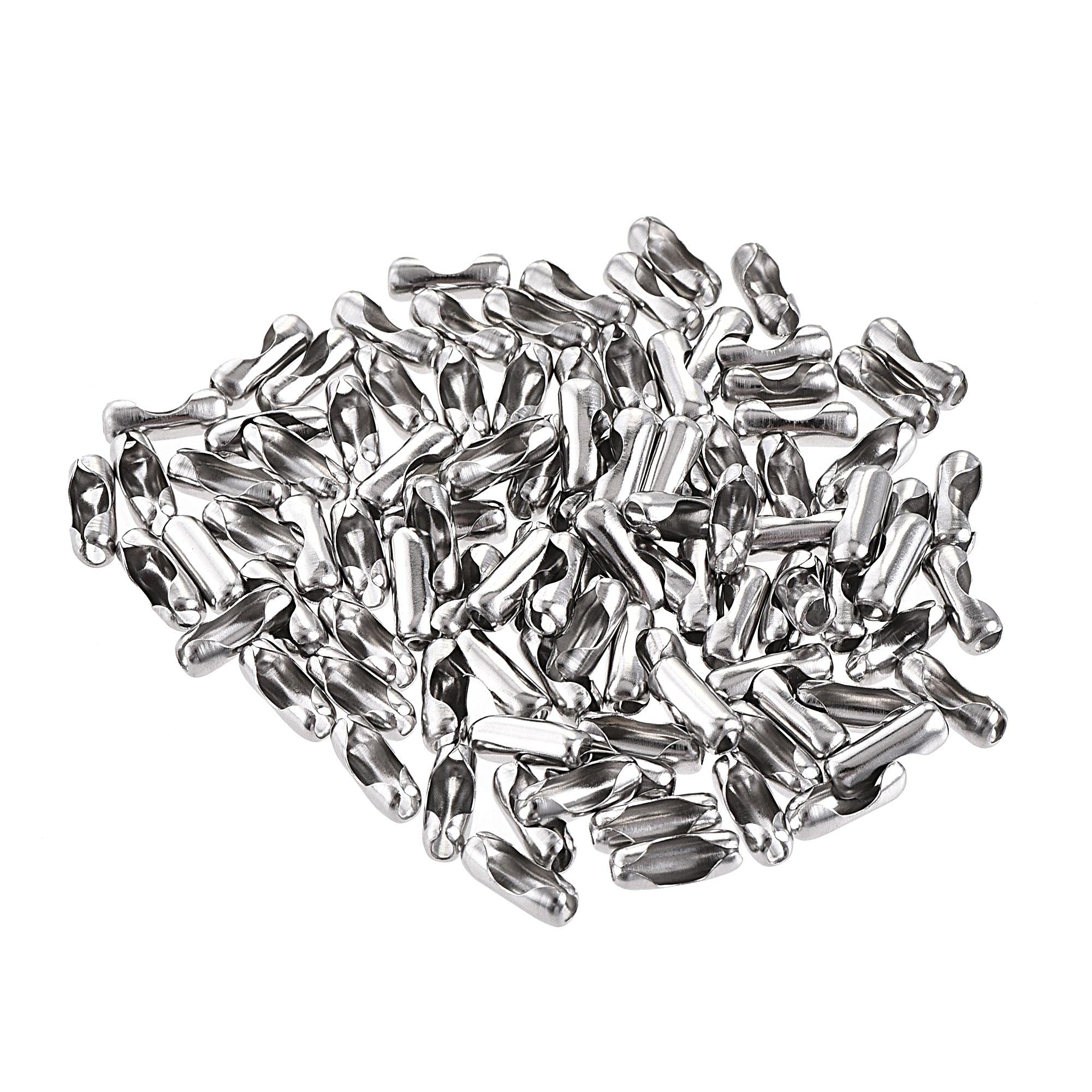 sourcing map Ball Chain Connector, 3.2mm Ball Chains Clasp Crimp Clips Link Stainless Steel Connection, Pack of 100