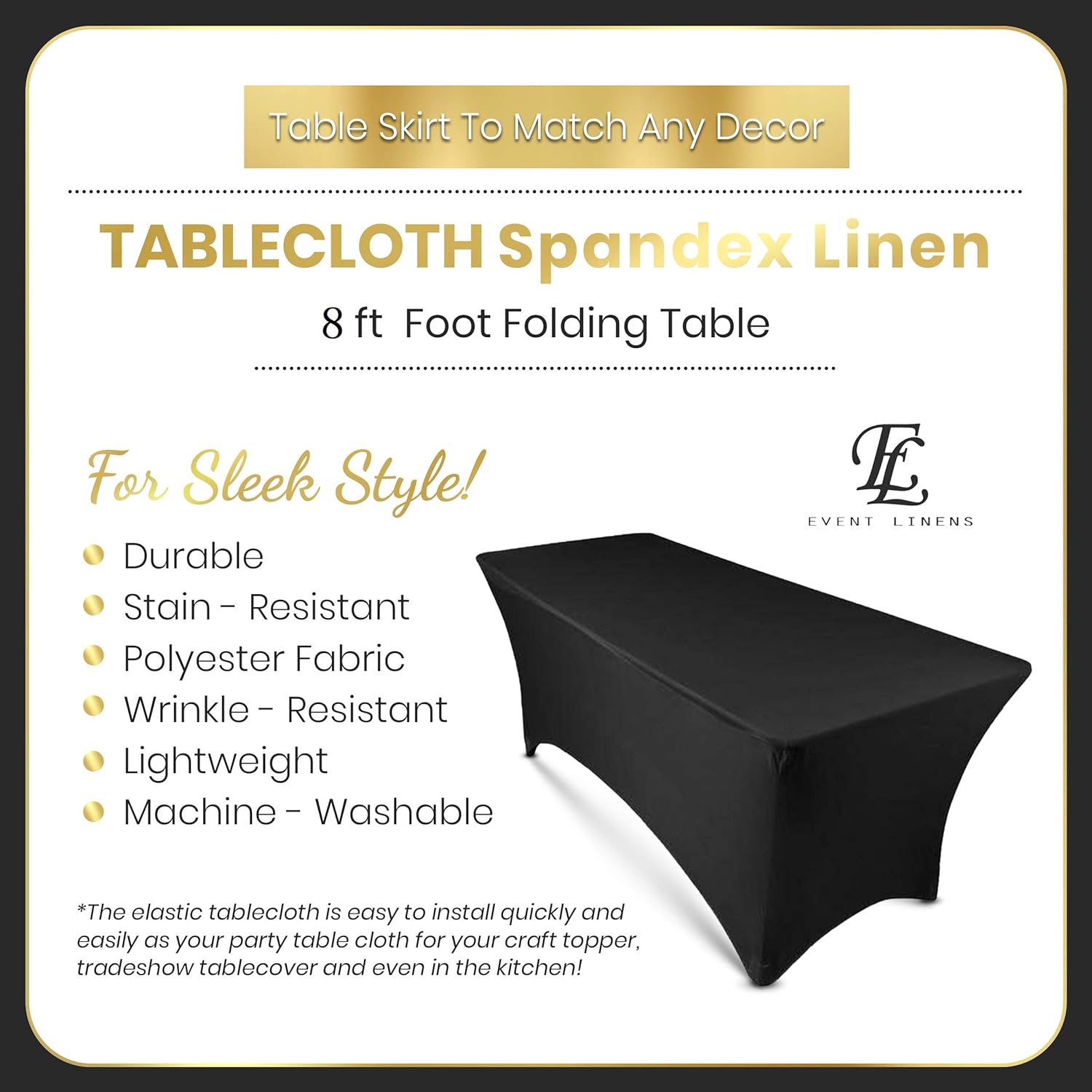 8ft Tablecloth Rectangular Spandex Linen - Black Table Cloth Fitted Cover for 8 Foot Folding Table, Wedding Linens Banquet Cloths Rectangle Covers: Kitchen & Dining