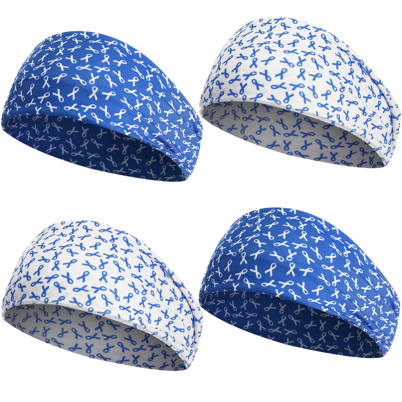 Photo 1 of WILLBOND 4 Pcs Cancer Awareness Headbands Blue Ribbon Headband Colon Cancer Rectal Prostate Head Bands for Women Child Abuse Awareness Prevention Workout Sweat Hair Wrap Events