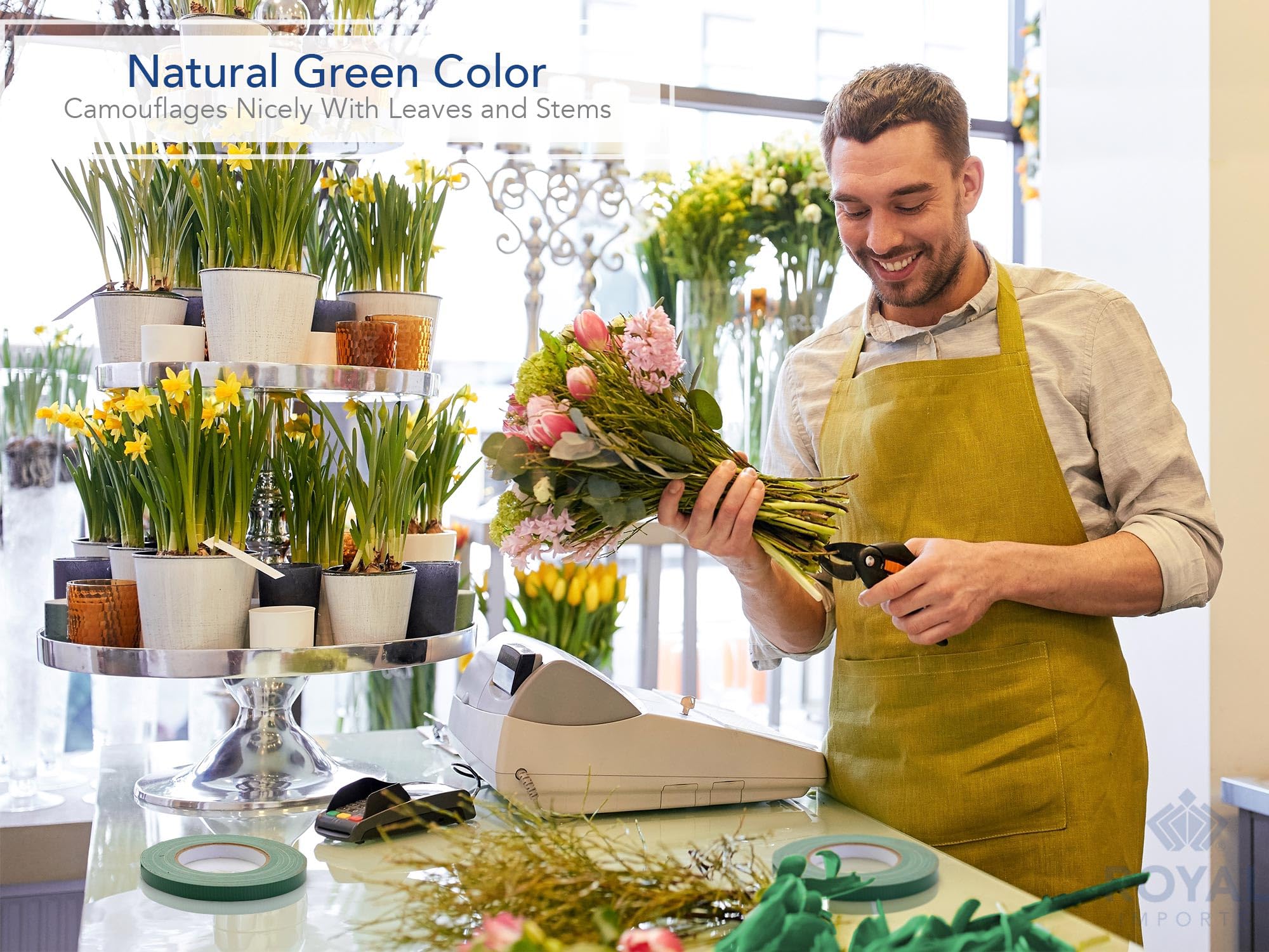 Royal Imports Floral Tape Green, Flower Stem Wrap Adhesive Waterproof Florist Tape for Decorative Bouquets Arranging and Crafts - 0.25