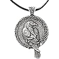 HAQUIL Raven Necklace, Viking Celtic Raven Medallion Pendant, Norse Raven Jewelry Gift for Men and Women