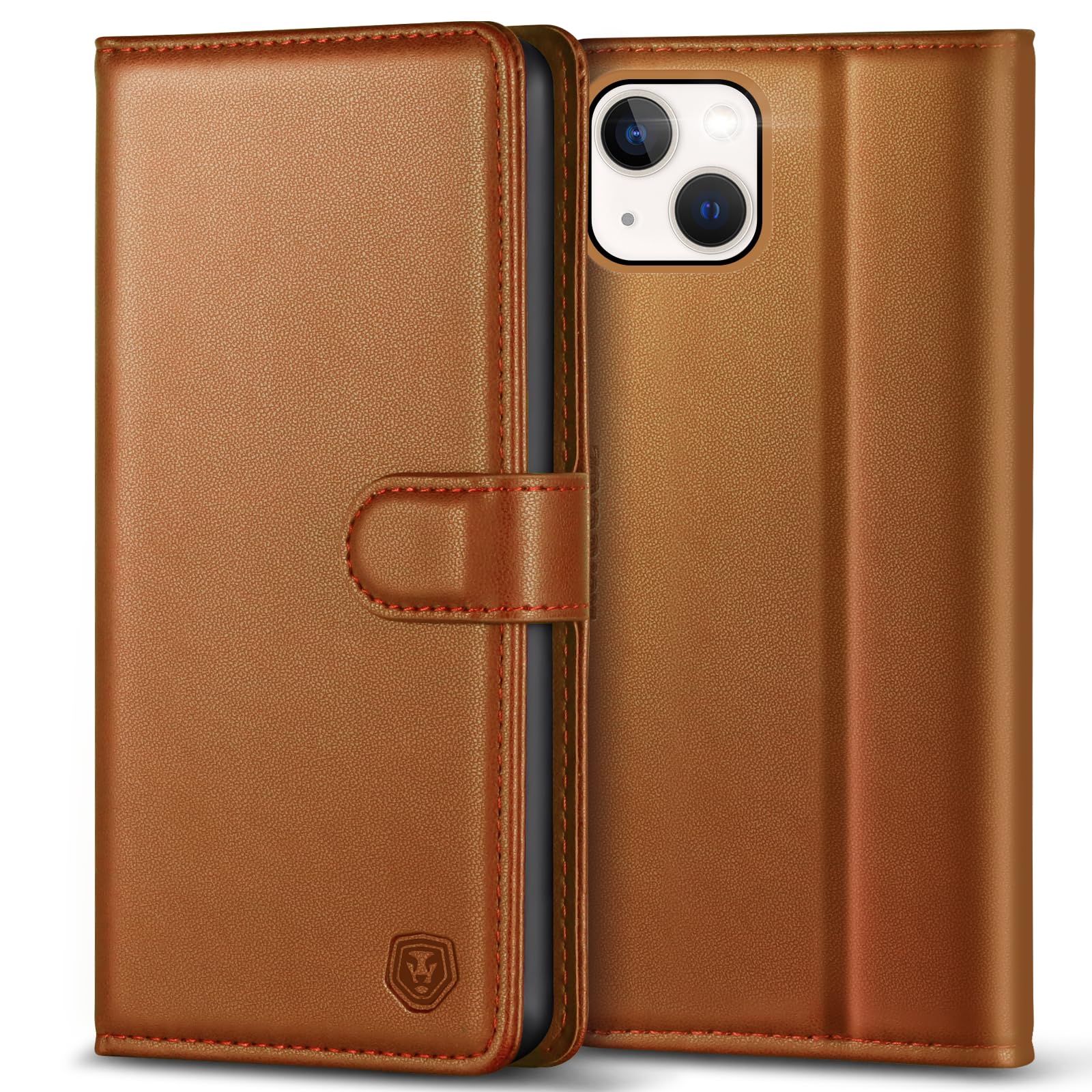 Kuafcase Compatible for iPhone 14 Case with 4 Card Slots Magnetic Closure Kickstand Shockproof Protective Phone Case Compatible for iPhone 14 - Brown