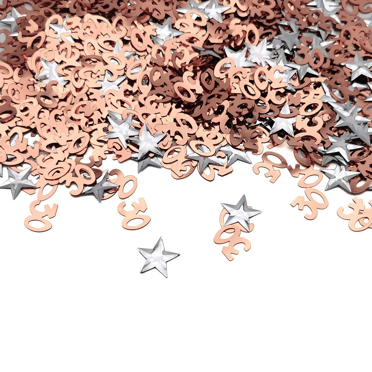 iZoeL 30th Rose Gold Table Confetti Bag 30g - Birthday Party Wedding Anniversary Decoration With Silver Star Sequins (1200pcs)